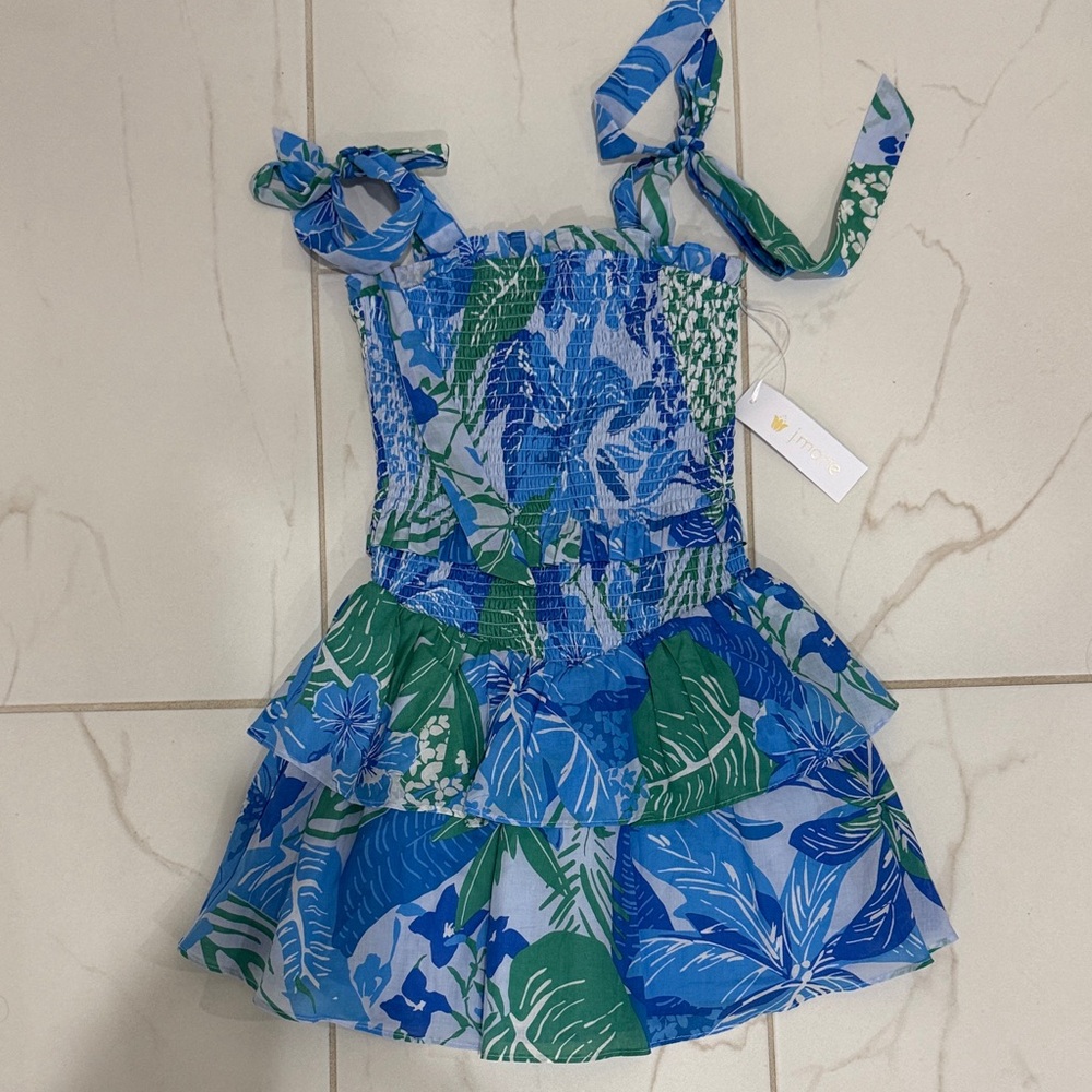 NWT Blue & Green J Marie Kids Tropical Smocked Sundress